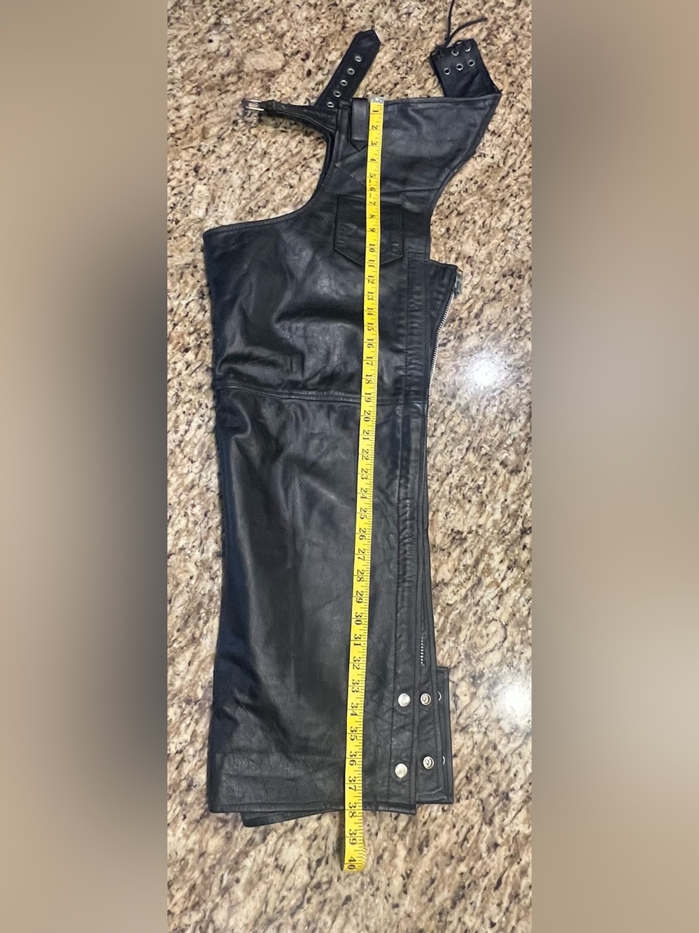 Men's Black Leather motorcycle chaps with Side Zipper